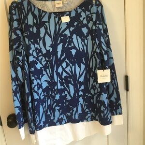 Rafaella Navy and Light Blue Floral Top Size 1X